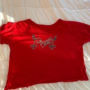 Cropped Mayhem Band Tee Tshirt Red 2XL